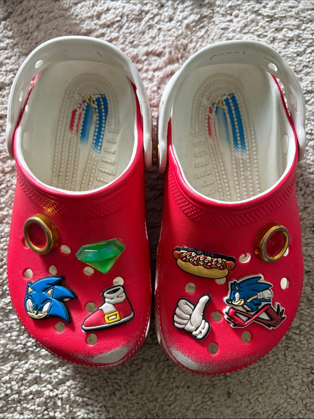 CROCS Kids Red Slip-On Clogs with Sonic & Charm Accents